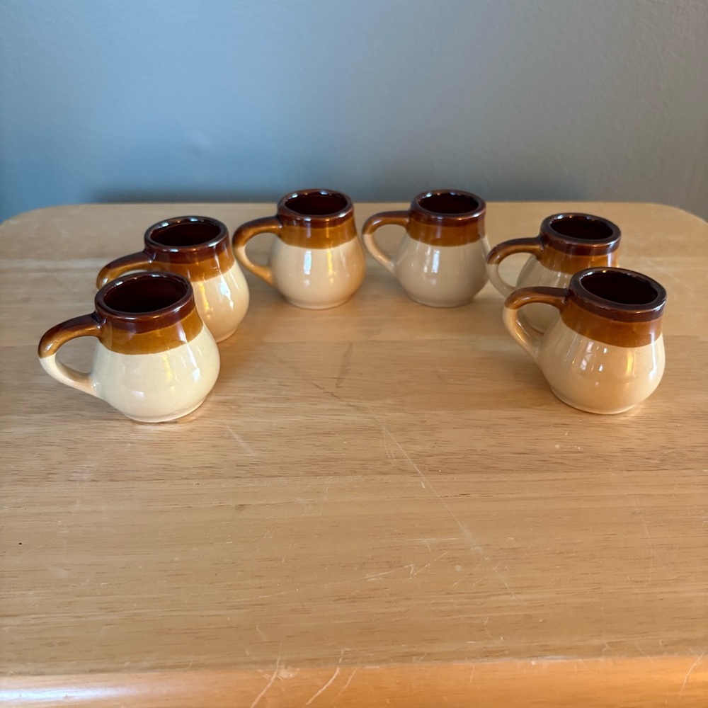 6 MCM mid century modern 3 tone brown glazed expresso coffee mugs vintage